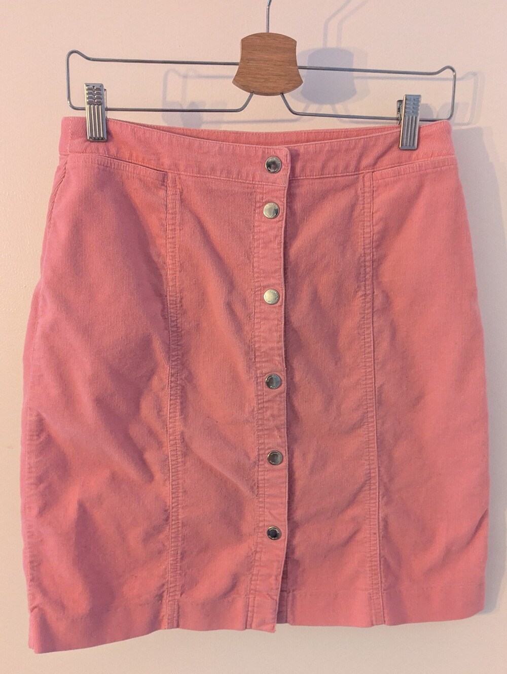 Pink Button-Front Corduroy Skirt